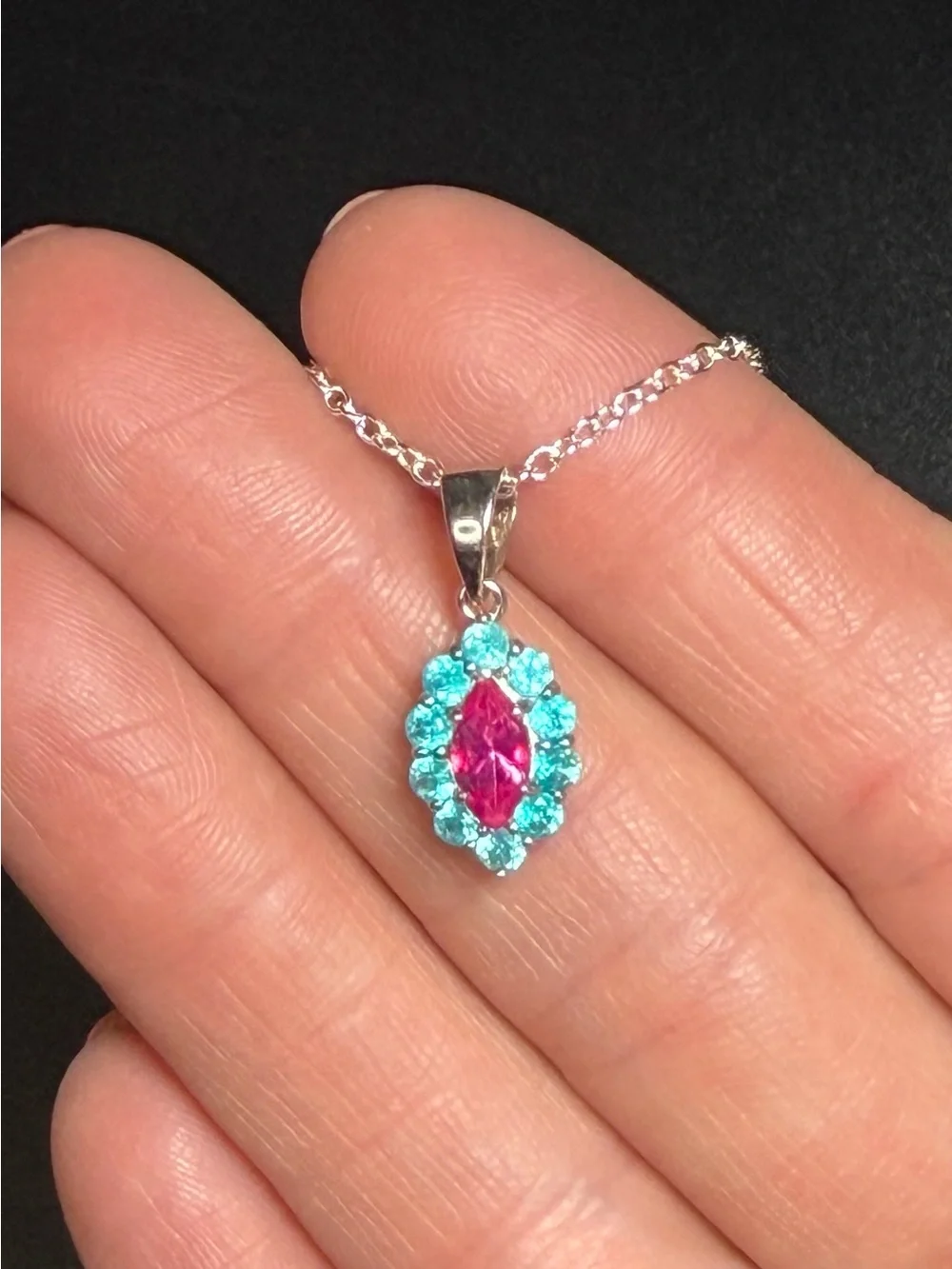 Exquisite Natural Paraiba Blue & Pink Topaz 1.60CT Pendant Necklace 925 SS 18”